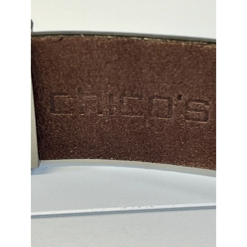 Chico's Belt Antique Gold Hammered Double Ring Closure‎ Taupe/Grey Adjustable - Picture 2 of 7